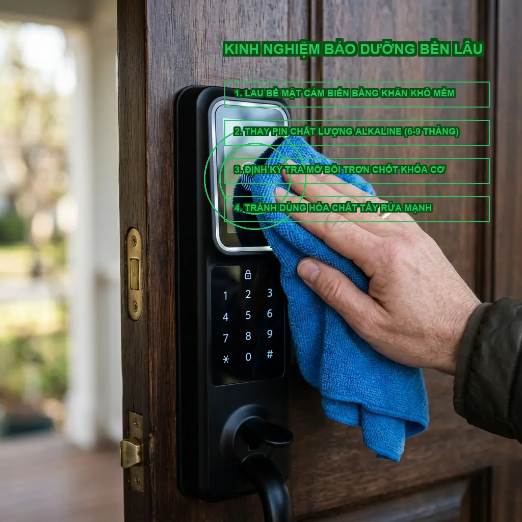 Kinh nghiệm bảo dưỡng khóa vân tay ngoài trời bền lâu