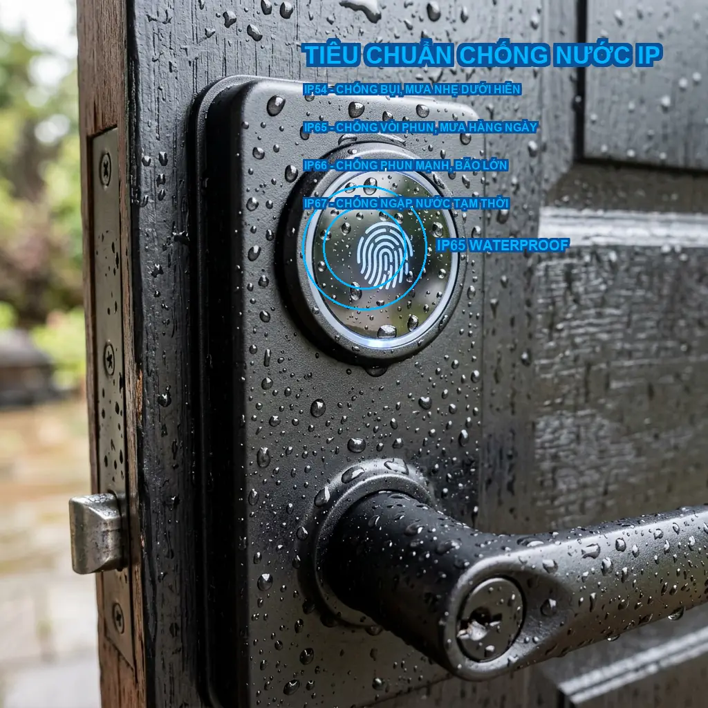 Bảng so sánh các tiêu chuẩn chống nước IP ứng dụng trên khóa cửa cổng