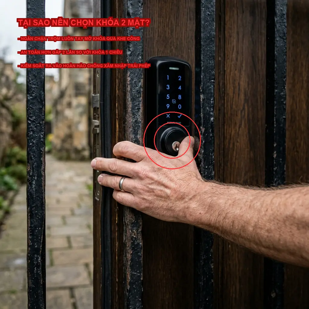 Tại sao nên chọn khóa vân tay 2 mặt cho cổng sắt thay vì khóa 1 chiều? 2 Tại sao nên chọn khóa vân tay 2 mặt cho cổng sắt thay vì khóa 1 chiều?